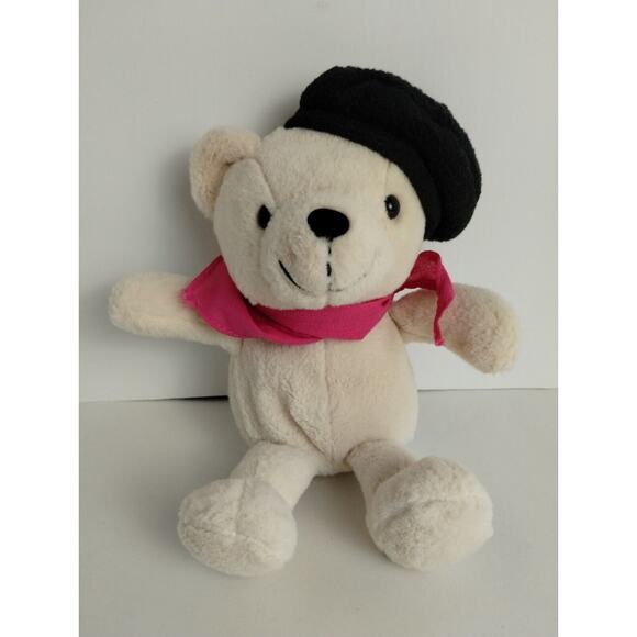 Dan Dee Bear - French - Plush - Stuffed Animal - Black Beret - Pink Scarf - 9" - Picture 1 of 4
